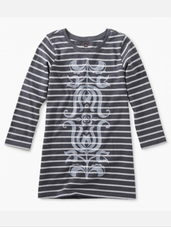 Tea Collection Other - Tea Collection Grey Stripe Folk Floral Graphic Cotton Dress 6
